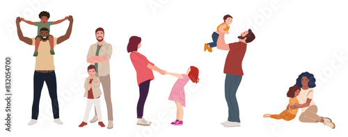 Flat Design Family Vector Set - Isolated Illustrations of Mom, Dad, and Kids photo