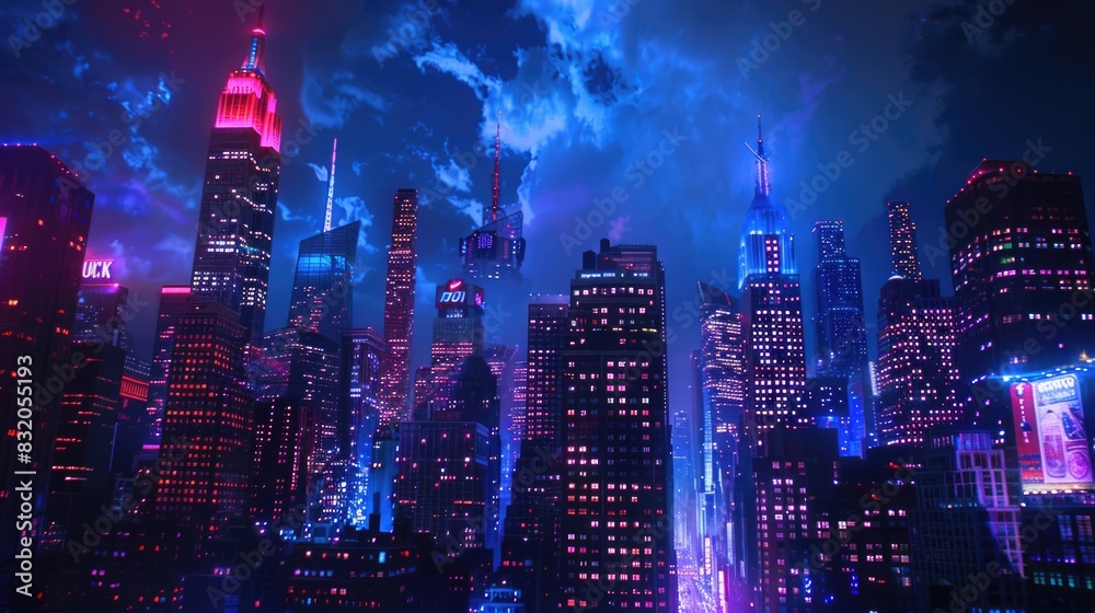 In an animated metropolis, skyscrapers light up with red, white, and blue lights to honor Independence Day