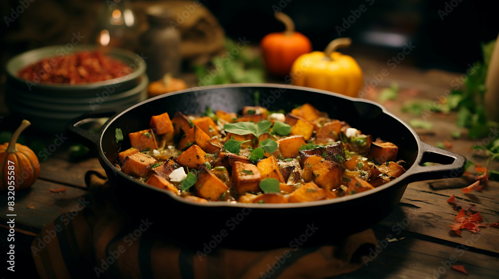 Turkey and Sweet Potato Skillet recipe. Generative AI