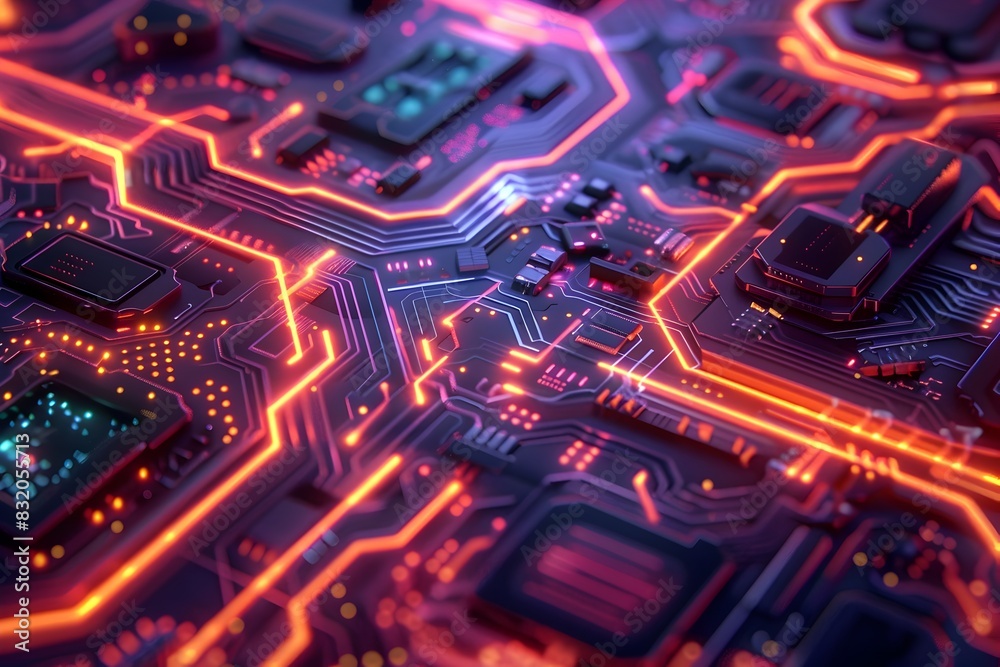 Intricately Woven Circuit Patterns in Vibrant Neon Tones,Ideal for Cutting-Edge Tech Magazine Cover Intricately Woven Circuit Patterns in Vibrant Neon Tones,Ideal for Cutting-Edge Tech Magazine Cover
