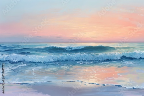 Mesmerizing Sunrise Serenity Over Tranquil Ocean Waves Caressing the Sandy Shore