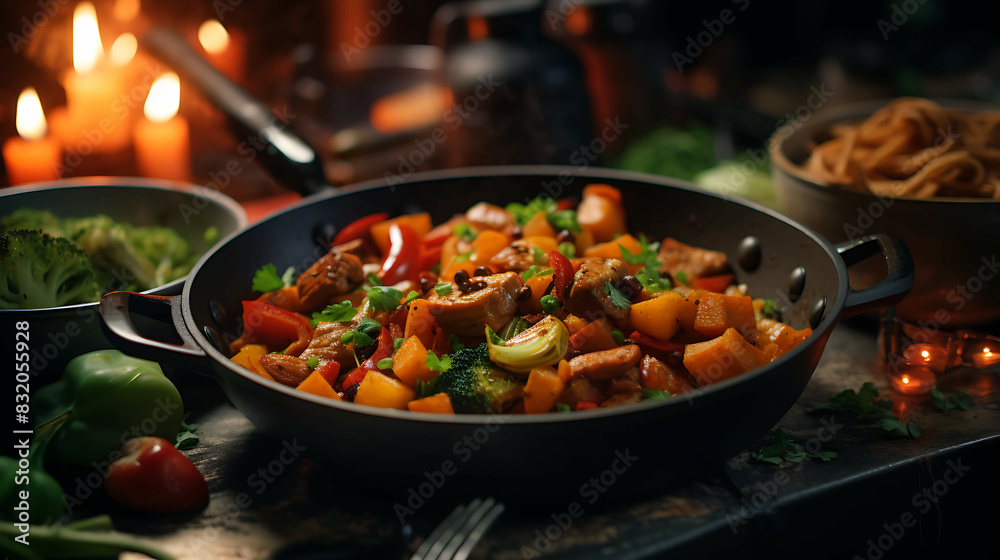 Turkey and Sweet Potato Skillet recipe. Generative AI Turkey and Sweet Potato Skillet recipe. Generative AI