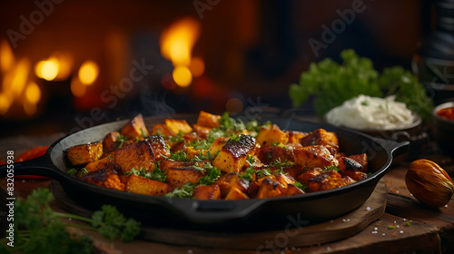 Turkey and Sweet Potato Skillet recipe. Generative AI