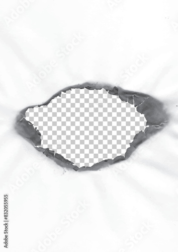 burned hole on a transparent background, circle, Realistic, burning, paper, texture,
