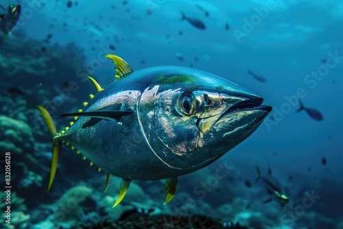 Fishes in the Wild: Underwater World with Beautiful Tuna Swimming in Blue Waters