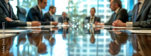 An official business meeting in a conference room, participants in business clothes discussing strategy photo