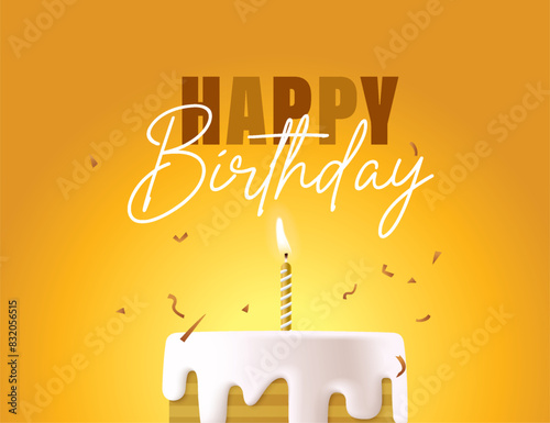 Happy Birthday celebration typography design with 3d birthday cake for greeting card, poster or banner. Vector illustration