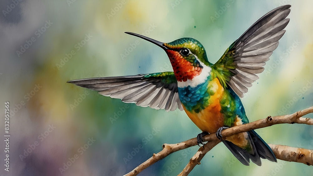 Vibrant Hummingbird Perched on Branch