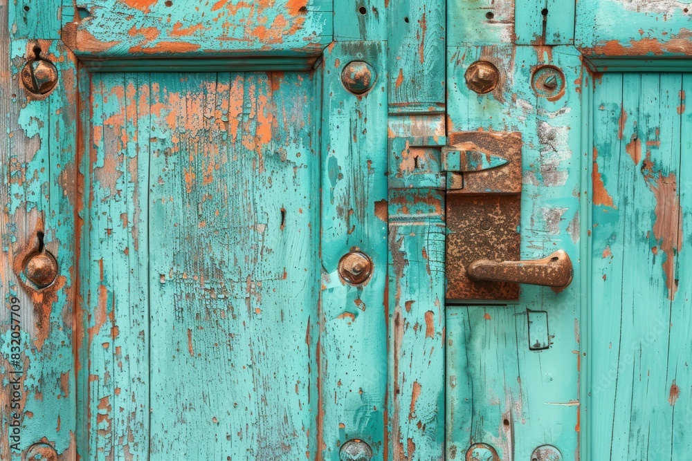 The door is old and has a rusty lock The door is old and has a rusty lock
