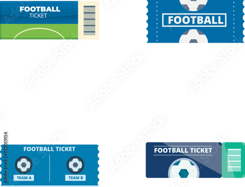 Four flat design icons representing football match tickets