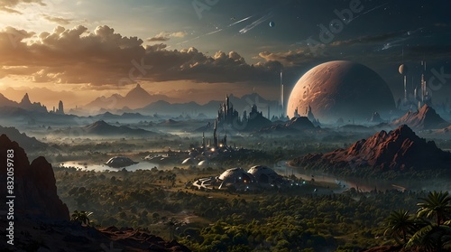 A future civilization thriving on a distant planet where humans have adapted to its unique environment ai_generated