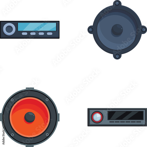 Collection of modern speakers and sound system components in flat design