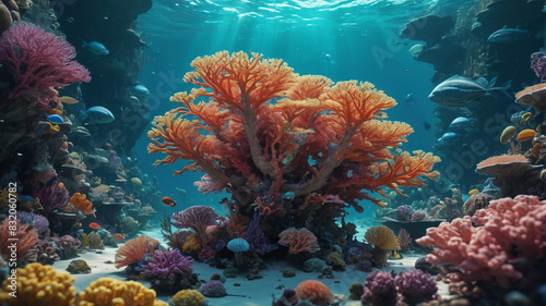 Wallpaper Mural On the aquatic world of Thalassa, underwater cities made of coral and glass host diverse alien life forms, Generative AI Torontodigital.ca