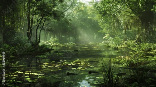 As you navigate through a virtual swamp the warm humidity envelops you and you can hear the croak of frogs and buzzing of insects. The lush greenery and murky waters create an eerie photo