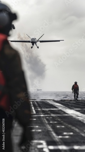 A MALE drone being launched from an aircraft carrier, showcasing its ability to operate in diverse environments