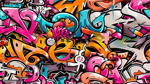 A seamless pattern of wildstyle graffiti art with metallic and matte finishes