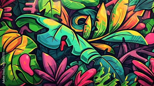 A seamless graffiti pattern with an urban jungle theme