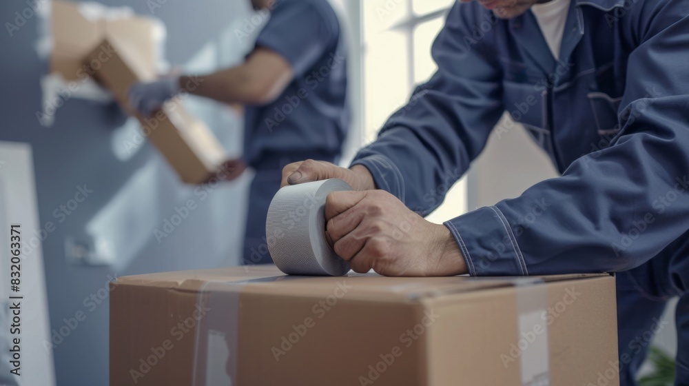The workers packing boxes The workers packing boxes