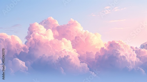 A commercial plane is seen flying amidst a sky filled with fluffy pink clouds