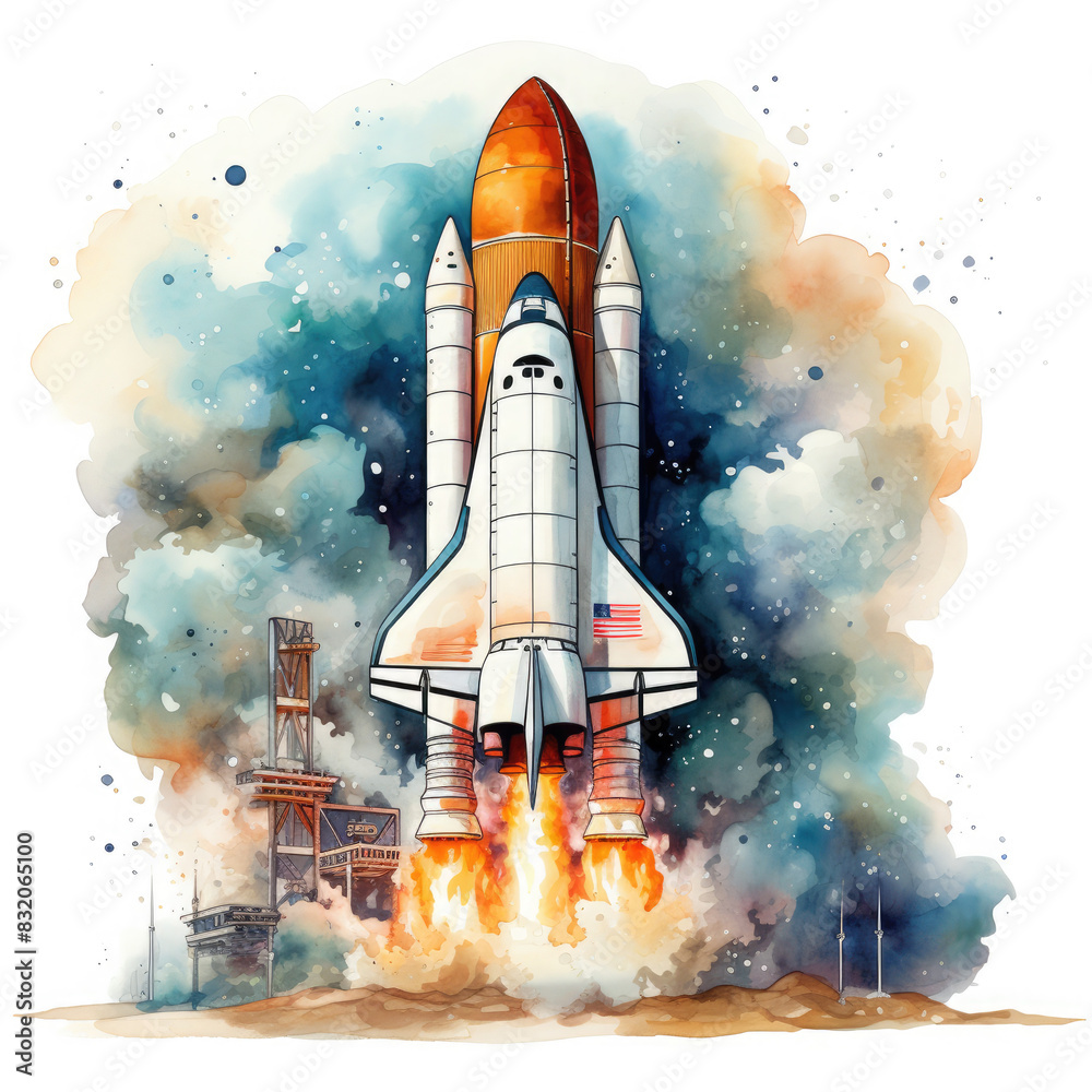 Fototapeta premium watercolor rocket clipart, Generative Ai