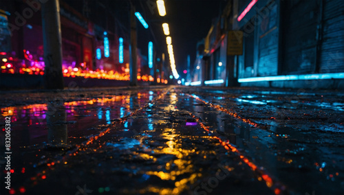 Bokeh image of a floor decorated with colorful neon
