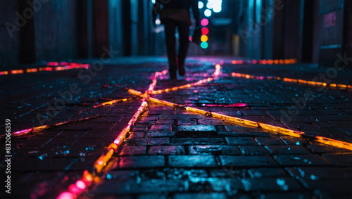 Bokeh image of a floor decorated with colorful neon 3 photo
