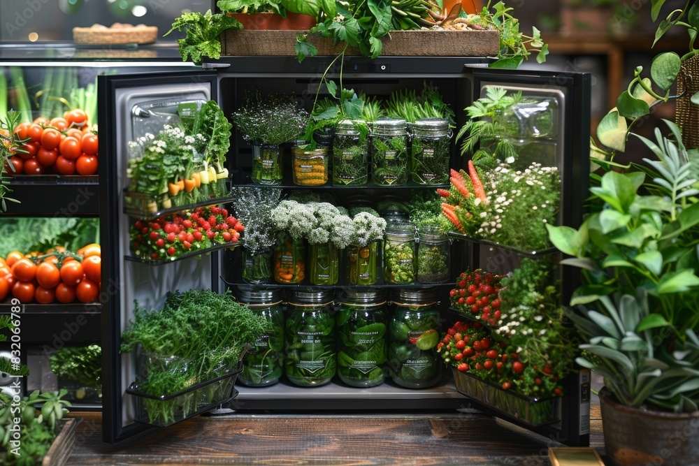 Fototapeta premium Vertical garden with fresh vegetables in a modern kitchen for an eco friendly and stylish space