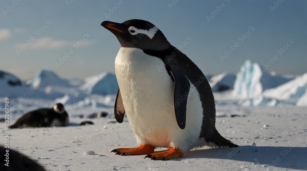 Obraz premium A penguin family's journey across Antarctica in search of a new home ai_generated