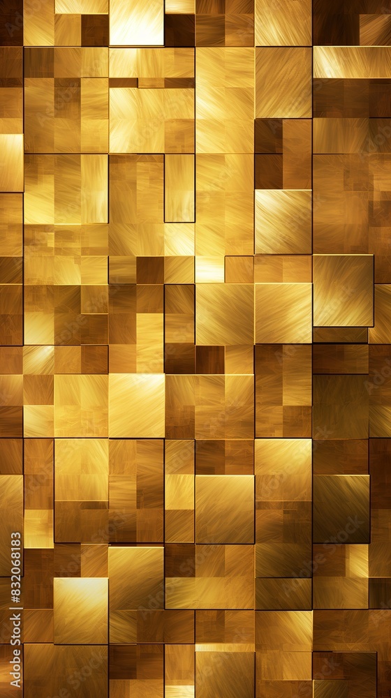 Fototapeta premium Golden mosaic tiles, luxurious geometric squared background shining with elegance for high end design and decor themes, abstract luxury background.