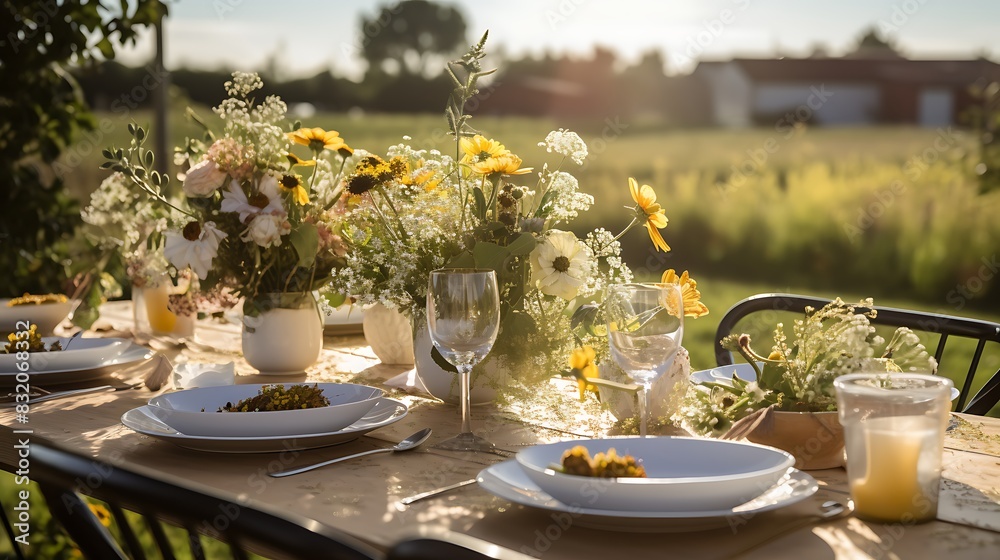 Table setting for a celebration. Generative AI Table setting for a celebration. Generative AI