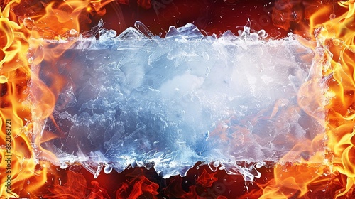 Frozen Flame: A rectangle of ice, bordered by a magical blue crystal, stands defiant against a backdrop of black rocks and dark fantasy flames. Wisps of magic
