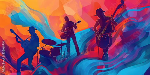 World Music Day. Banner with colorful musical instruments. F?te de la Musique. Design template for posters, invitations, brochures, cards. Wallpaper. Illustration. Copy space. Mock up