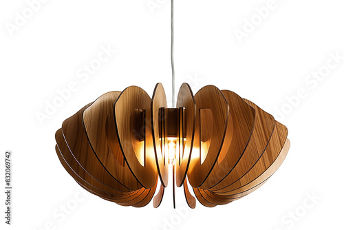 A wooden lamp with a light bulb inside