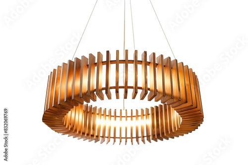 A wooden lampshade with a circular shape