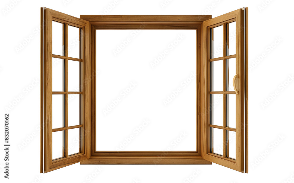 A window with a wooden frame is open, letting in light and air A window with a wooden frame is open, letting in light and air