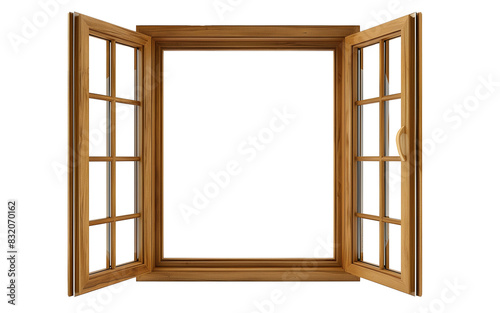A window with a wooden frame is open, letting in light and air