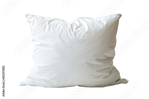 A white pillow with a white cover sits on a white background © irina