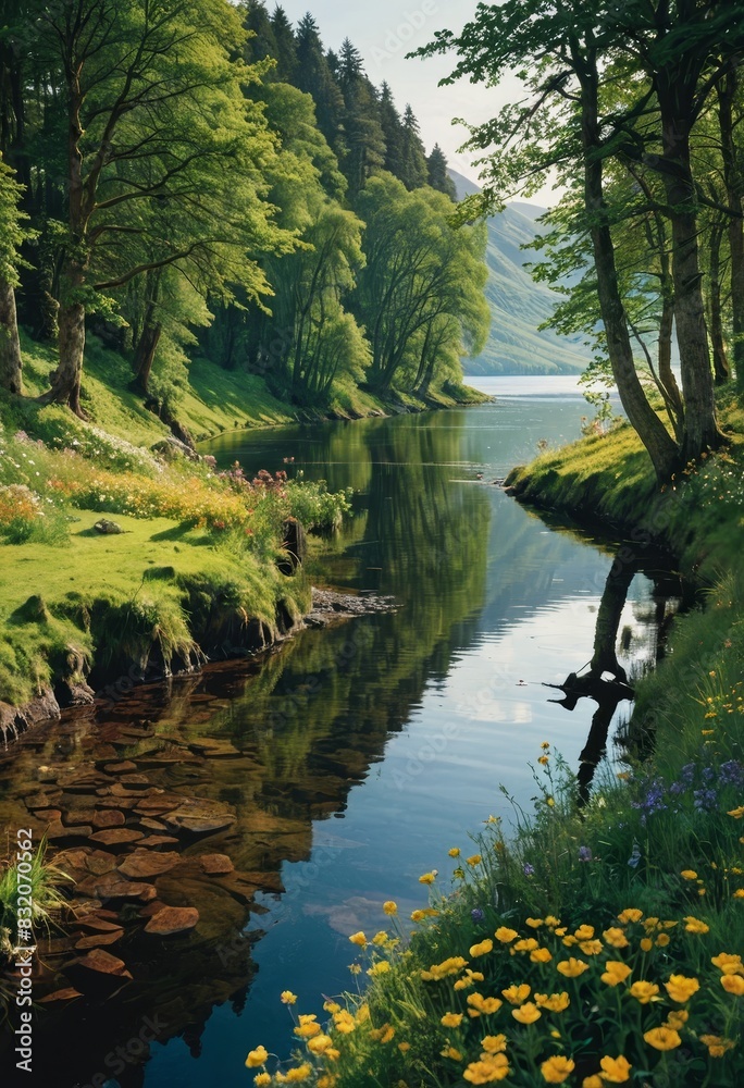 Tranquil River in a Lush Green Forest