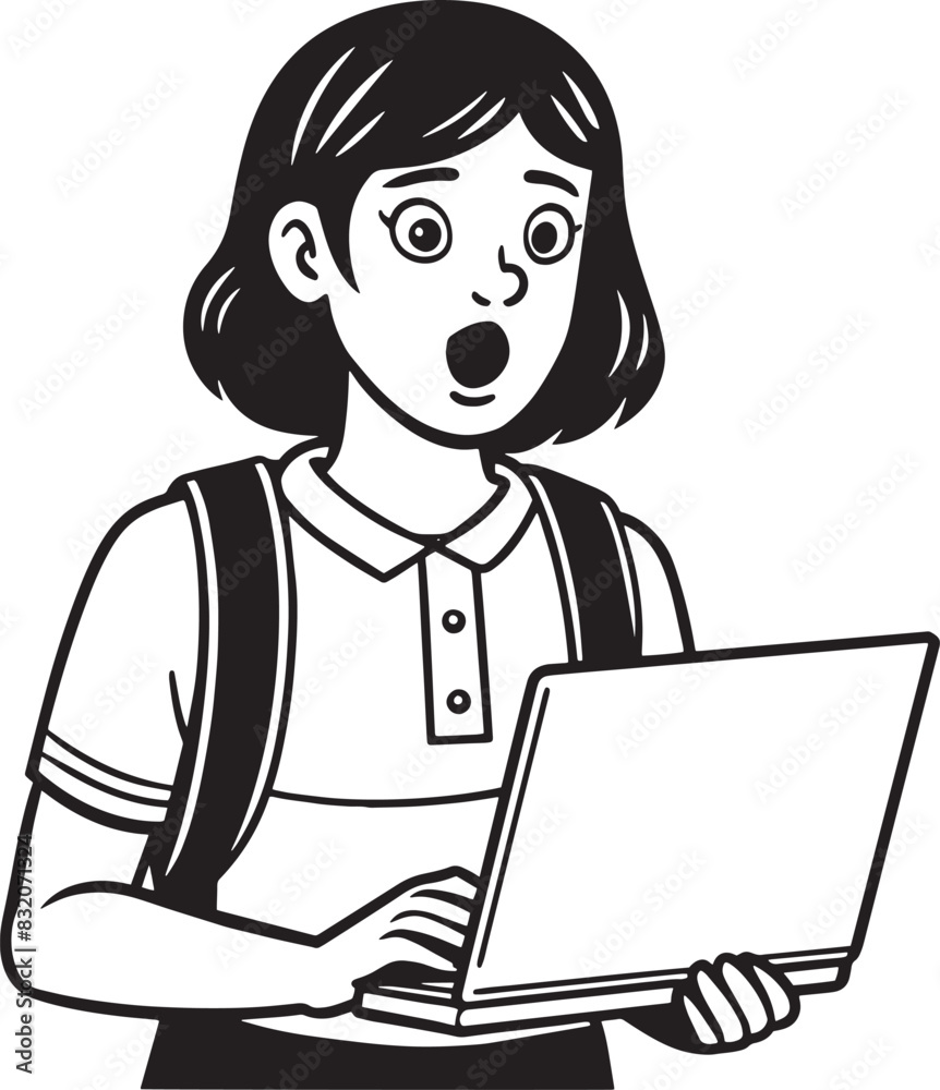 child with laptop illustration black and white child with laptop illustration black and white