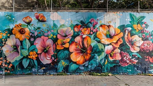 A wall with graffiti art that captures the essence of a blooming garden