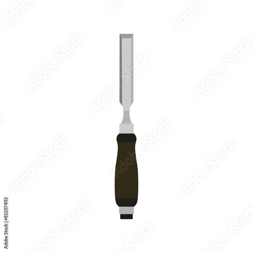 chisel flat design vector illustration. Wood Carving Chisel isolated on white background. Carpentry hand tools with wooden handle.
