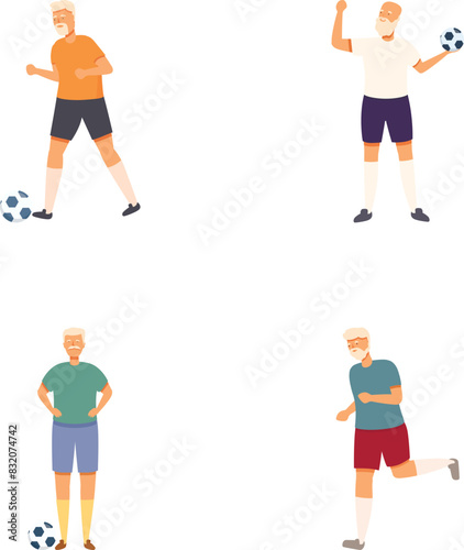 Collection of senior men playing soccer, showcasing active lifestyle and sports enthusiasm