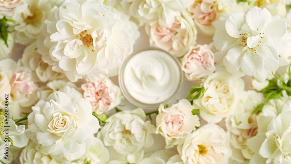 Face cream moisturiser as skincare and bodycare product with flowers background, spa and organic beauty cosmetics for natural skin care routine idea Face cream moisturiser as skincare and bodycare product with flowers background, spa and organic beauty cosmetics for natural skin care routine idea