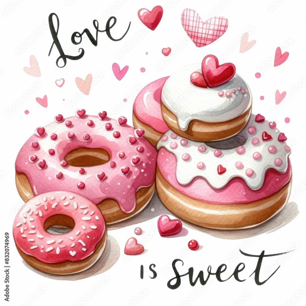 Kawaii Colorful sweet doughnuts dessert on white background. Kawaii Colorful sweet doughnuts dessert on white background.