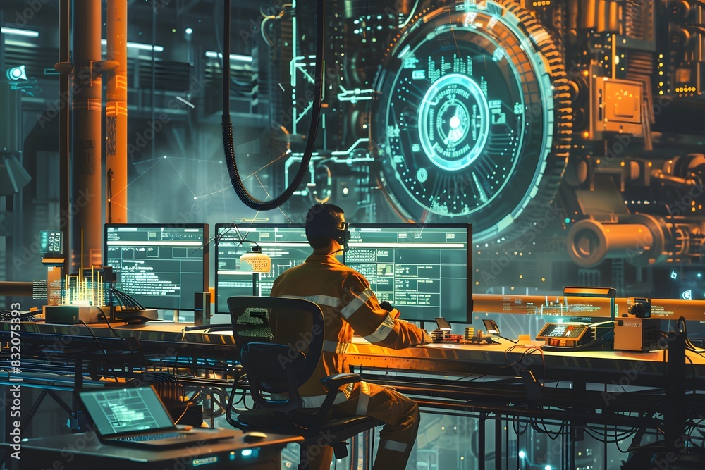 Illustration of Utilizing data analytics and machine learning to predict equipment failures and schedule timely maintenance. Ai Generate Illustration of Utilizing data analytics and machine learning to predict equipment failures and schedule timely maintenance. Ai Generate