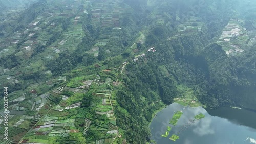Aerial View of Menjer Lake in the Morning, Indonesia photo