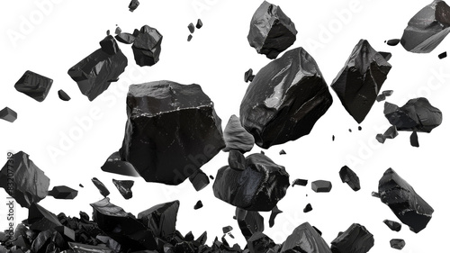 Falling Black Rocks On white Background.