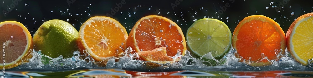 Citrus Splash: Fresh Oranges, Lemons, and Limes in Sparkling Water Citrus Splash: Fresh Oranges, Lemons, and Limes in Sparkling Water