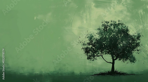 The image is a minimal vector illustration of a tree with a lush green canopy against a light green background.