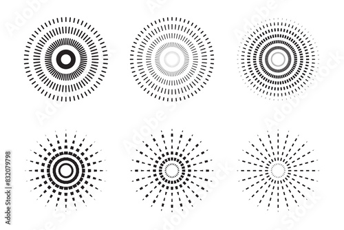 Sunburst icon set. Abstract sunburst icons, vector. Radial sunset beams, fireworks vector. Collection of sunray vector. Vector illustration.